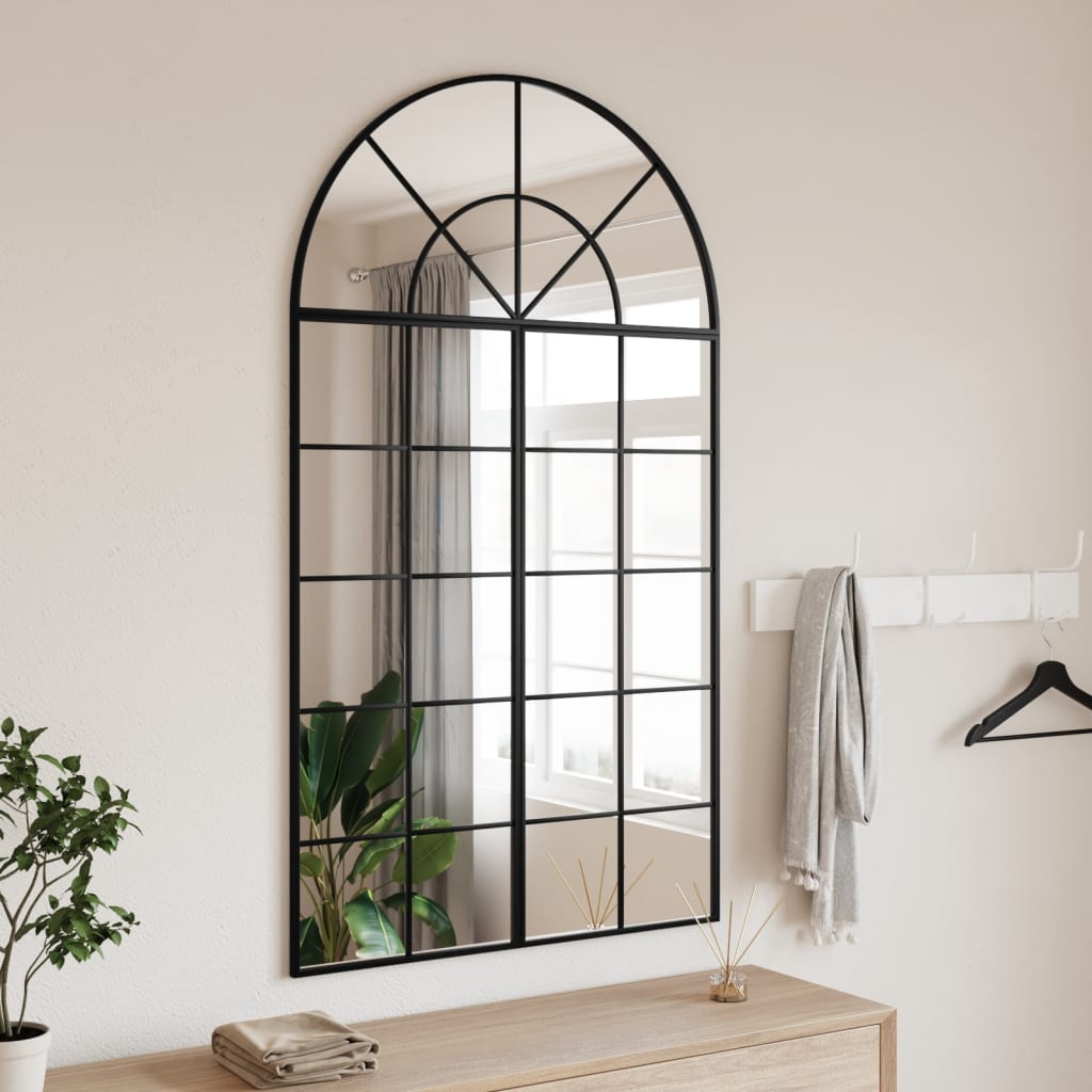 vidaXL Wall Mirror Black 80x140 cm Arched Iron