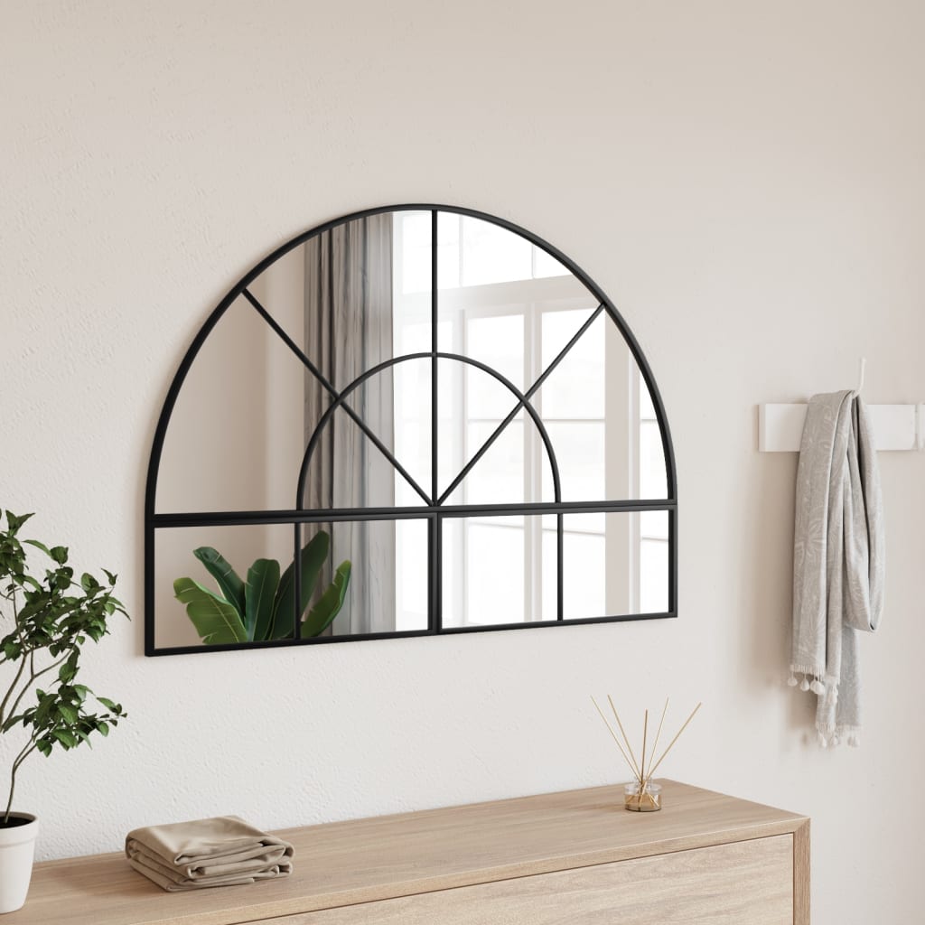 vidaXL Wall Mirror Black 100x70 cm Arched Iron