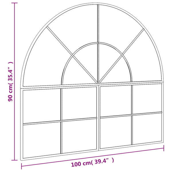 vidaXL Wall Mirror Black 100x90 cm Arched Iron