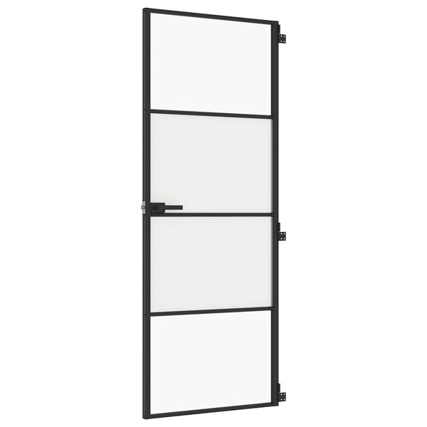 vidaXL Slim Black Indoor Door 76x201.5 cm Tempered Glass and Aluminum