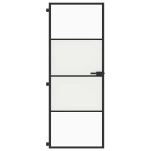vidaXL Slim Black Indoor Door 76x201.5 cm Tempered Glass and Aluminum