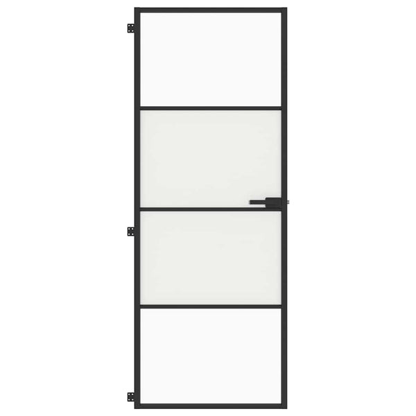vidaXL Slim Black Indoor Door 76x201.5 cm Tempered Glass and Aluminum