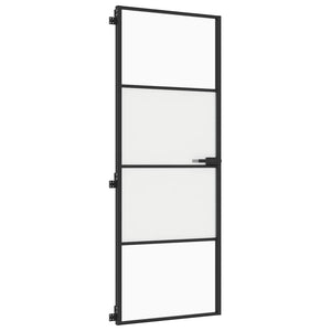 vidaXL Slim Black Indoor Door 76x201.5 cm Tempered Glass and Aluminum