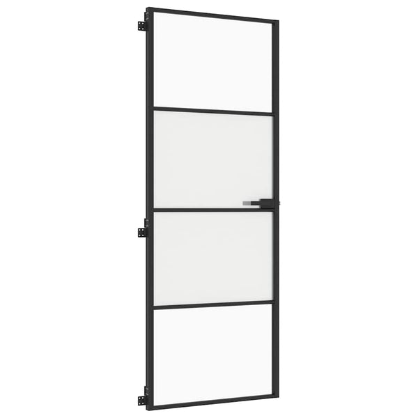 vidaXL Slim Black Indoor Door 76x201.5 cm Tempered Glass and Aluminum