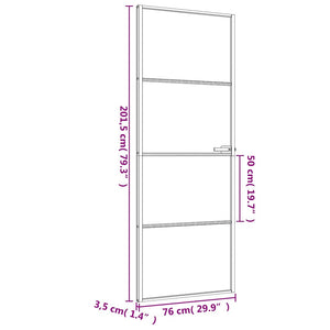 vidaXL Slim Black Indoor Door 76x201.5 cm Tempered Glass and Aluminum