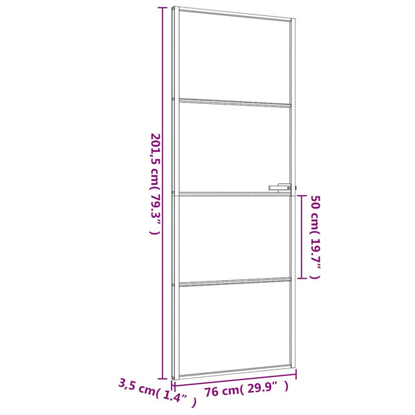 vidaXL Slim Black Indoor Door 76x201.5 cm Tempered Glass and Aluminum