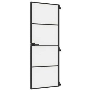 vidaXL Slim Black Indoor Door 76x201.5 cm Tempered Glass and Aluminum