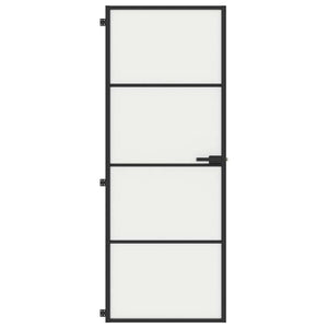 vidaXL Slim Black Indoor Door 76x201.5 cm Tempered Glass and Aluminum