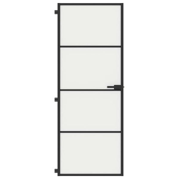 vidaXL Slim Black Indoor Door 76x201.5 cm Tempered Glass and Aluminum