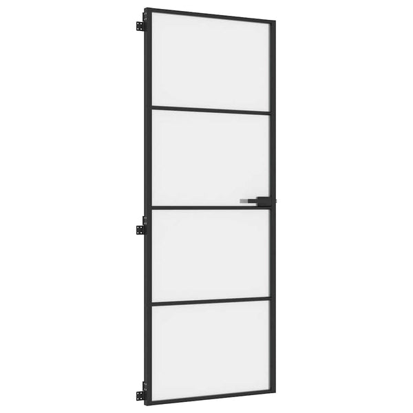 vidaXL Slim Black Indoor Door 76x201.5 cm Tempered Glass and Aluminum