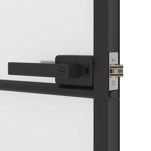 vidaXL Slim Black Indoor Door 76x201.5 cm Tempered Glass and Aluminum
