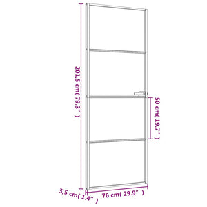 vidaXL Slim Black Indoor Door 76x201.5 cm Tempered Glass and Aluminum