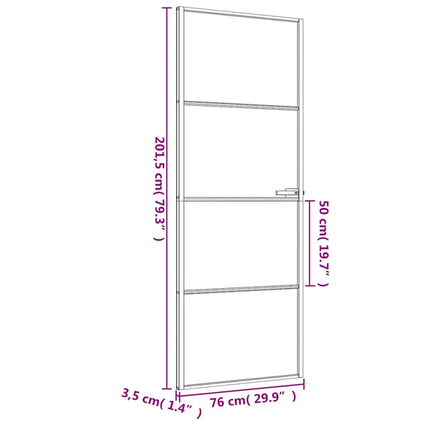 vidaXL Slim Black Indoor Door 76x201.5 cm Tempered Glass and Aluminum