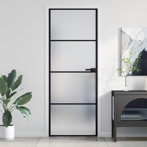 vidaXL Slim Black Indoor Door 76x201.5 cm Tempered Glass and Aluminum