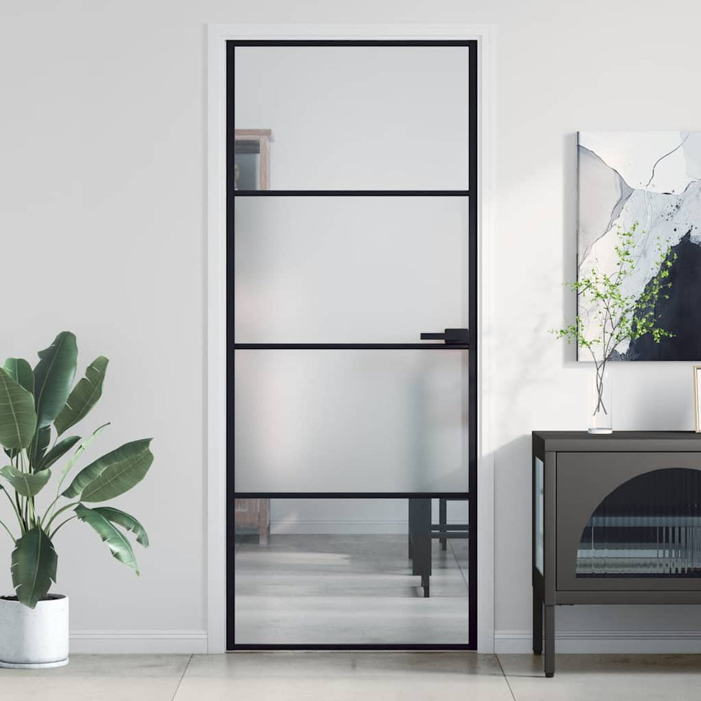 vidaXL Interior Door Slim Black 83x201.5 cm Tempered Glass & Aluminum