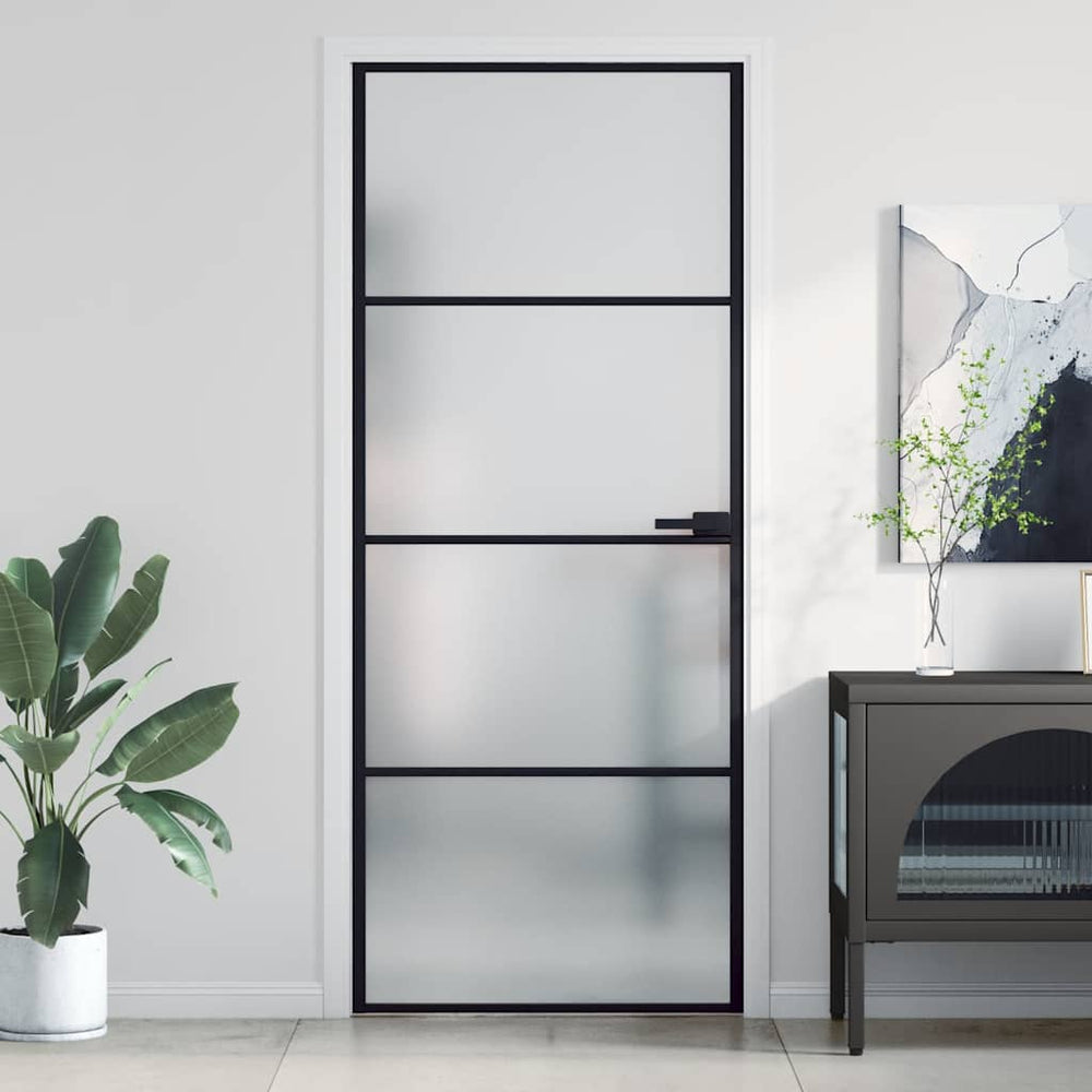 vidaXL Interior Door Slim Black 83x201.5 cm Tempered Glass & Aluminum