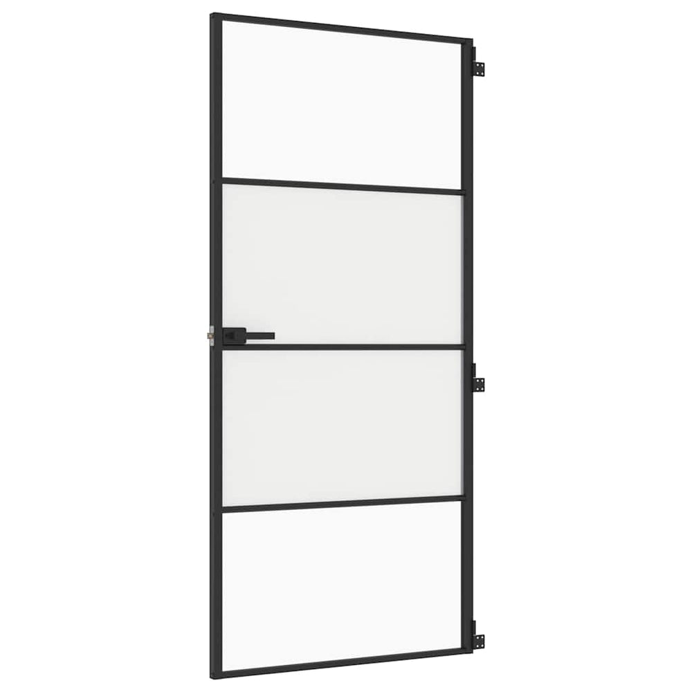 vidaXL Slim Black Interior Door 93x201.5 cm Tempered Glass & Aluminum