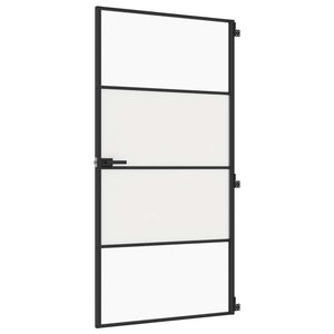 vidaXL Slim Black Indoor Door 102.5x201.5 cm Tempered Glass & Aluminum