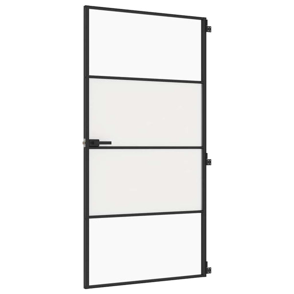 vidaXL Slim Black Indoor Door 102.5x201.5 cm Tempered Glass & Aluminum