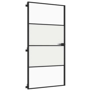 vidaXL Slim Black Indoor Door 102.5x201.5 cm Tempered Glass & Aluminum
