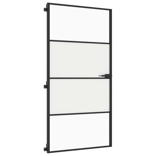 vidaXL Slim Black Indoor Door 102.5x201.5 cm Tempered Glass & Aluminum
