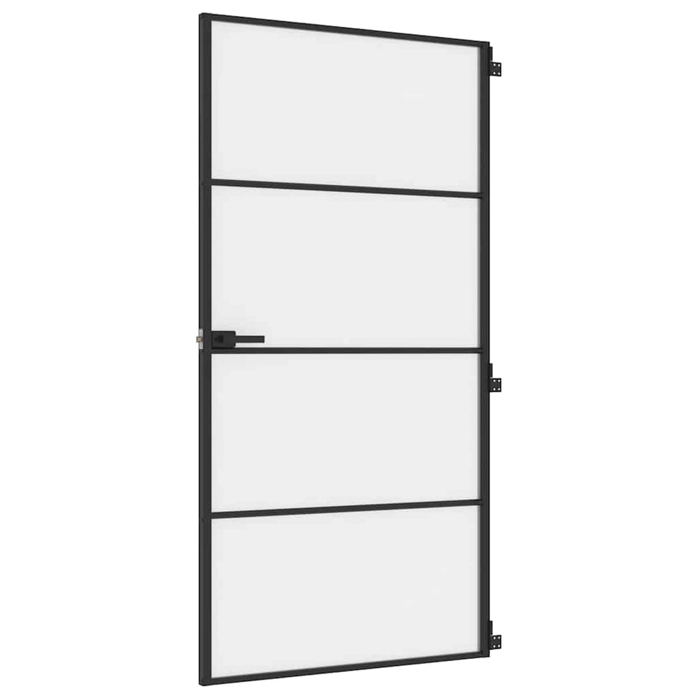 vidaXL Slim Black Indoor Door 102.5x201.5 cm Tempered Glass & Aluminum