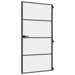vidaXL Slim Black Indoor Door 102.5x201.5 cm Tempered Glass & Aluminum