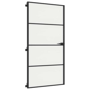 vidaXL Slim Black Indoor Door 102.5x201.5 cm Tempered Glass & Aluminum