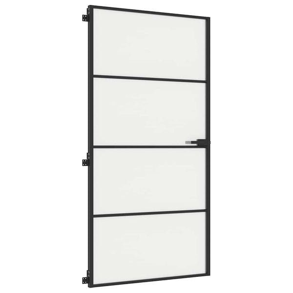 vidaXL Slim Black Indoor Door 102.5x201.5 cm Tempered Glass & Aluminum