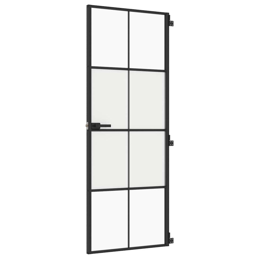 vidaXL Slim Black Indoor Door 76x201.5 cm Tempered Glass and Aluminum