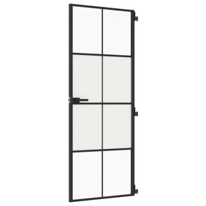 vidaXL Slim Black Indoor Door 76x201.5 cm Tempered Glass and Aluminum