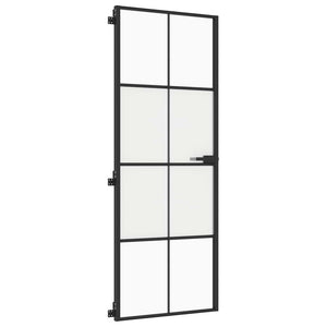 vidaXL Slim Black Indoor Door 76x201.5 cm Tempered Glass and Aluminum