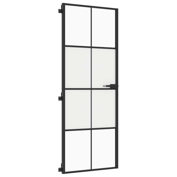 vidaXL Slim Black Indoor Door 76x201.5 cm Tempered Glass and Aluminum