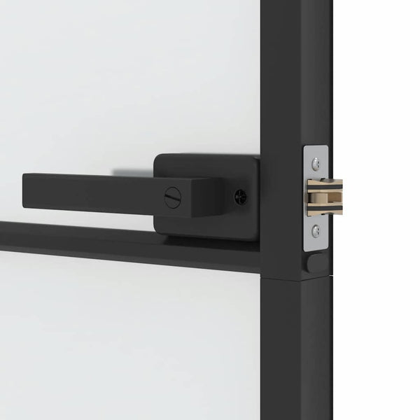 vidaXL Slim Black Indoor Door 76x201.5 cm Tempered Glass and Aluminum