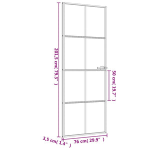 vidaXL Slim Black Indoor Door 76x201.5 cm Tempered Glass and Aluminum