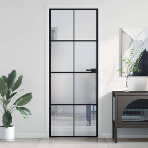 vidaXL Slim Black Indoor Door 76x201.5 cm Tempered Glass and Aluminum