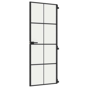 vidaXL Slim Black Indoor Door 76x201.5 cm Tempered Glass and Aluminum