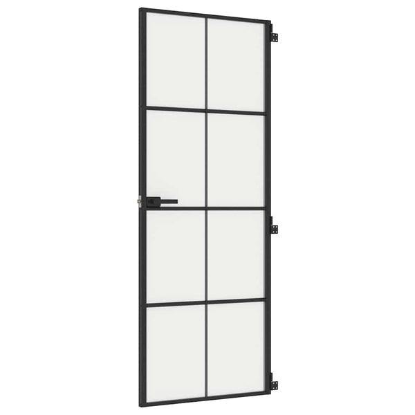 vidaXL Slim Black Indoor Door 76x201.5 cm Tempered Glass and Aluminum