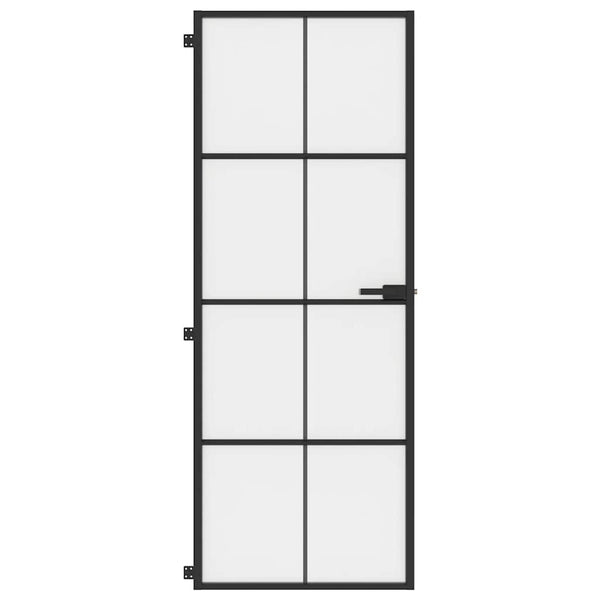 vidaXL Slim Black Indoor Door 76x201.5 cm Tempered Glass and Aluminum