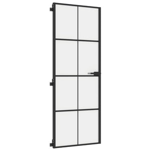 vidaXL Slim Black Indoor Door 76x201.5 cm Tempered Glass and Aluminum
