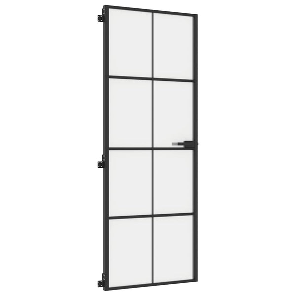 vidaXL Slim Black Indoor Door 76x201.5 cm Tempered Glass and Aluminum