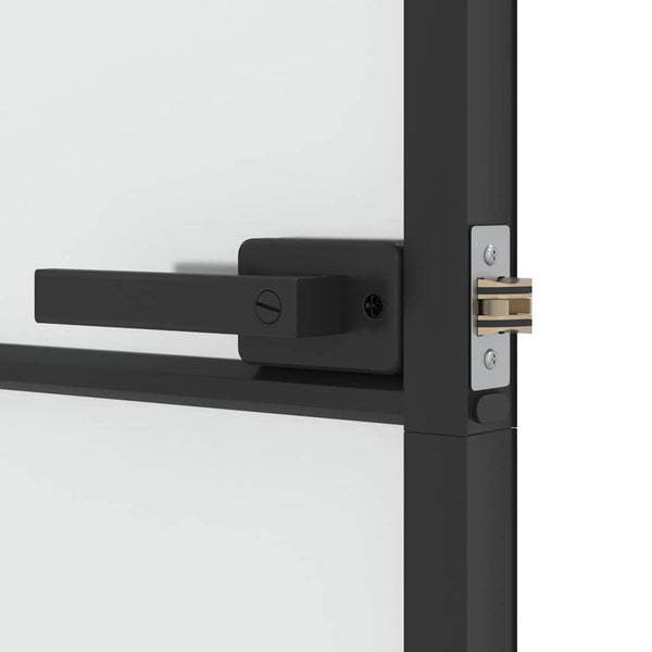 vidaXL Slim Black Indoor Door 76x201.5 cm Tempered Glass and Aluminum