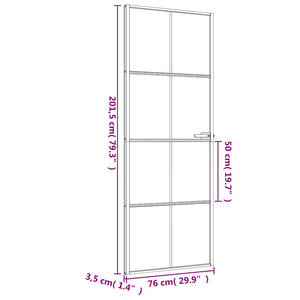 vidaXL Slim Black Indoor Door 76x201.5 cm Tempered Glass and Aluminum