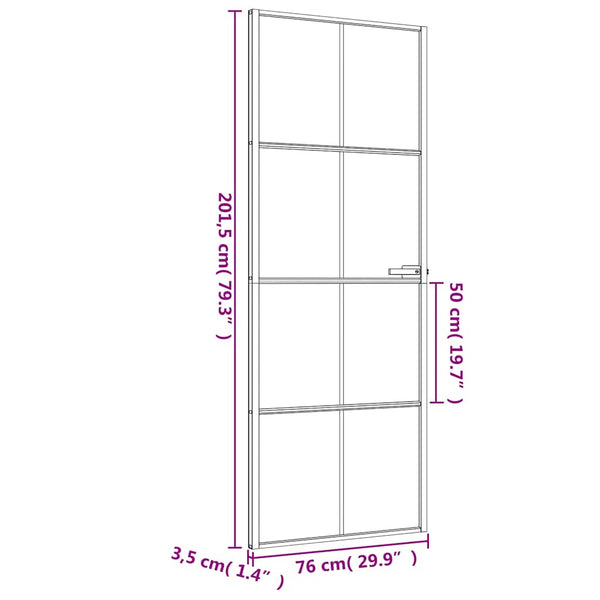 vidaXL Slim Black Indoor Door 76x201.5 cm Tempered Glass and Aluminum