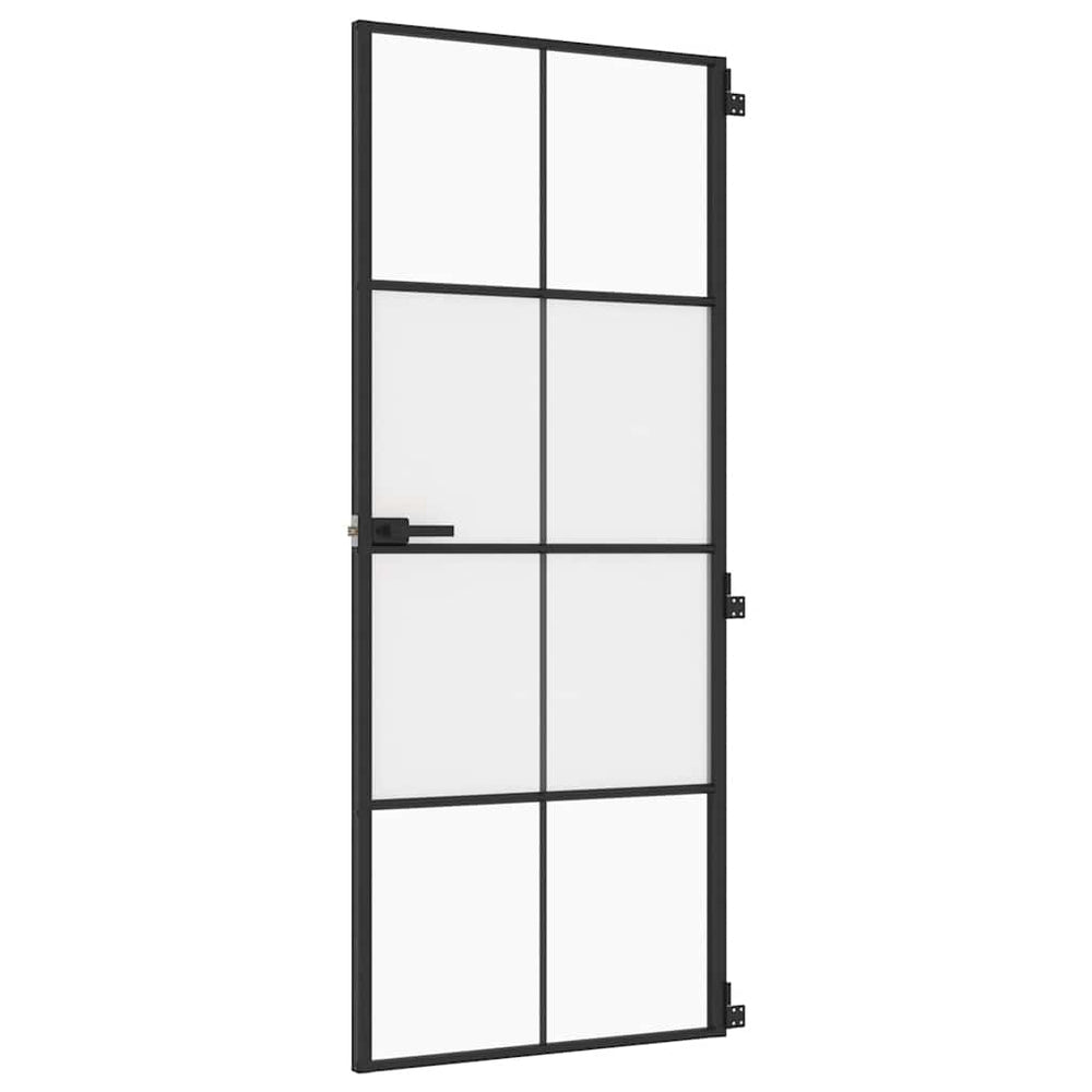 vidaXL Interior Door Slim Black 83x201.5 cm Tempered Glass & Aluminum