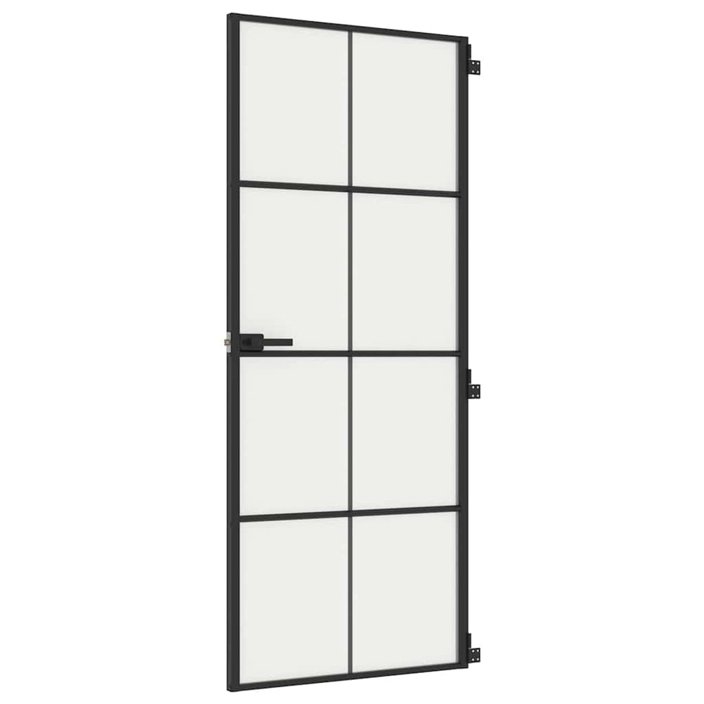 vidaXL Interior Door Slim Black 83x201.5 cm Tempered Glass & Aluminum