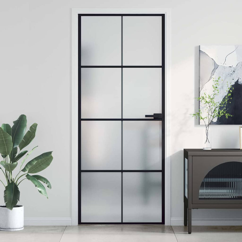 vidaXL Interior Door Slim Black 83x201.5 cm Tempered Glass & Aluminum