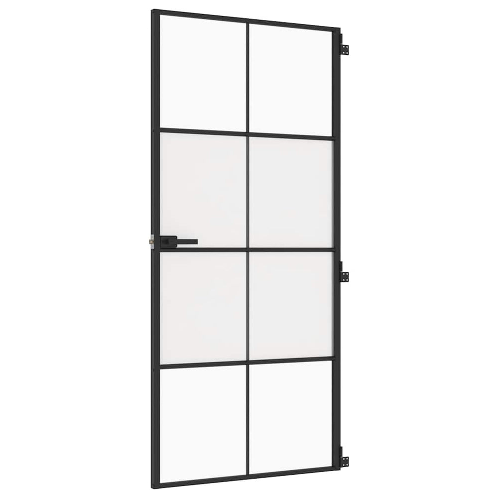 vidaXL Slim Black Interior Door 93x201.5 cm Tempered Glass & Aluminum