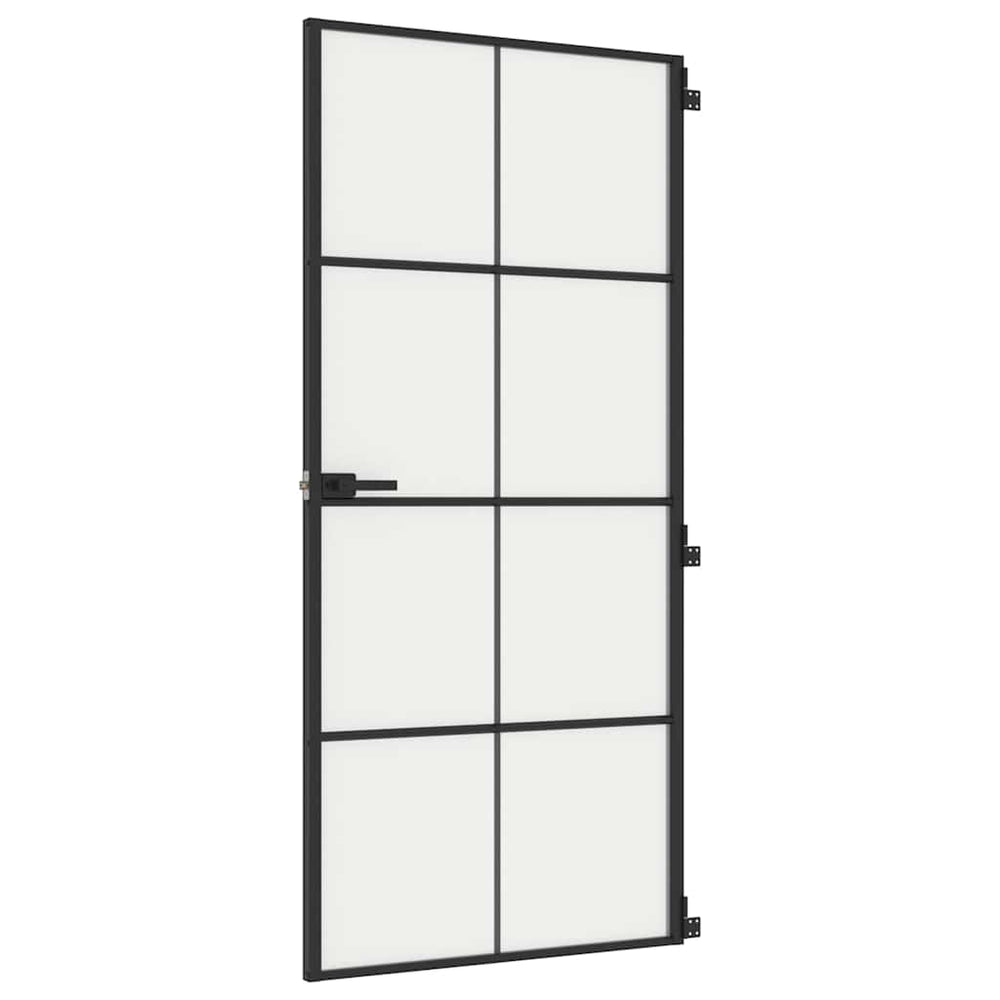 vidaXL Slim Black Interior Door 93x201.5 cm Tempered Glass & Aluminum
