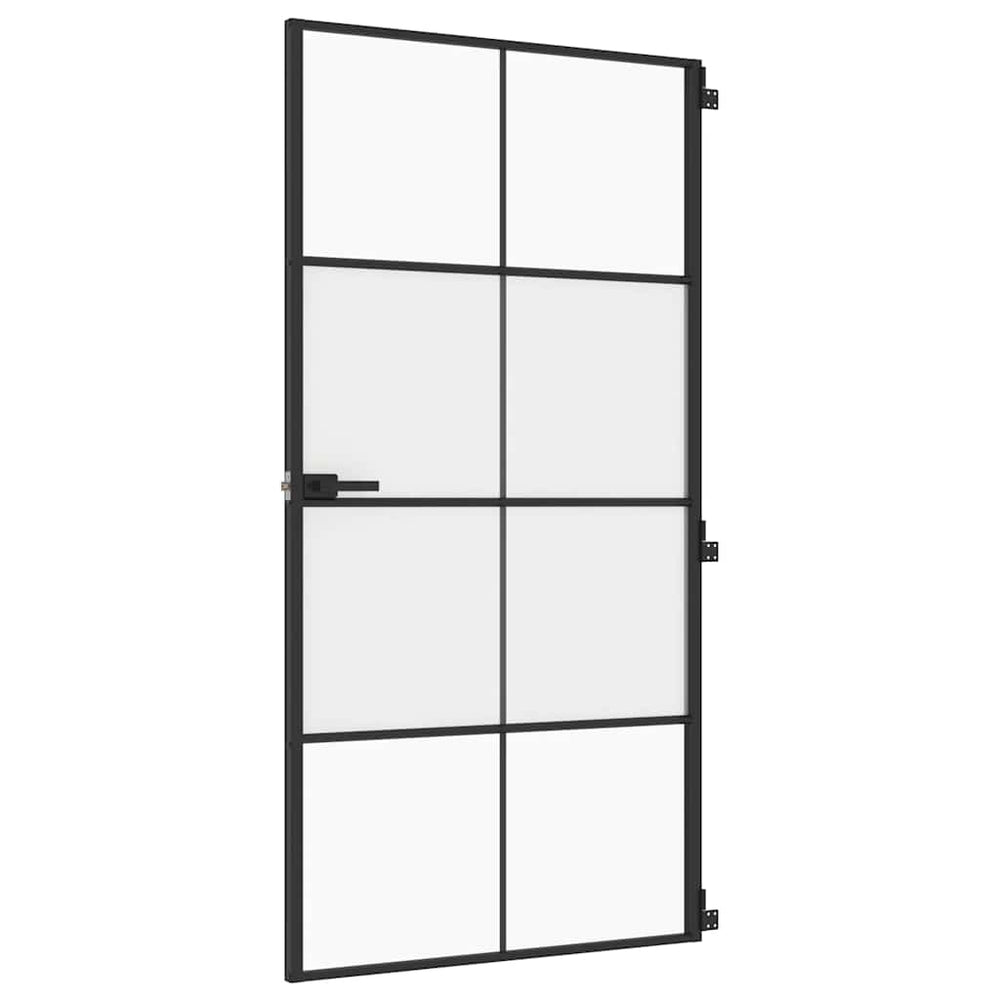 vidaXL Slim Black Indoor Door 102.5x201.5 cm Tempered Glass & Aluminum
